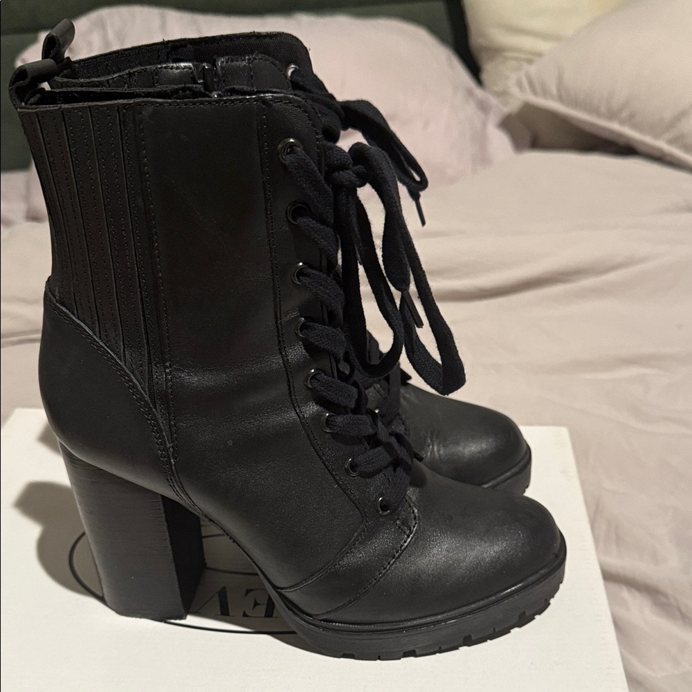 Steve Madden Black Lace-Up Ankle Boots